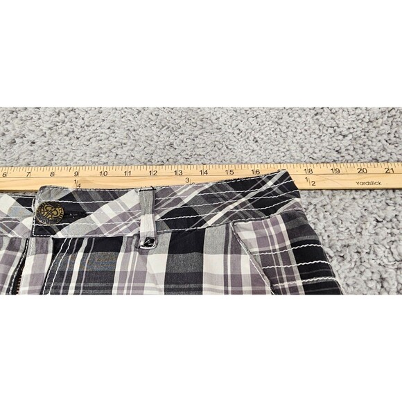 Y2K ROAR Mens Cargo Shorts Embroidered Plaid Black Utility Grunge Skater Size 33 - Picture 12 of 16